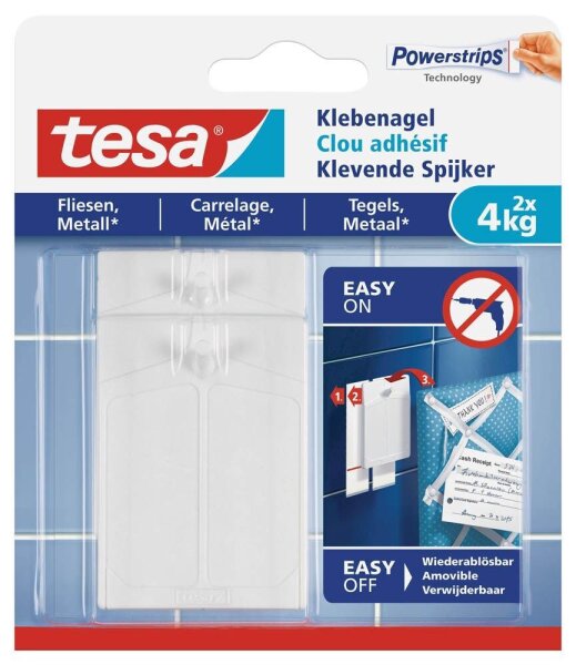tesa Powerstripes Klebenägel für max. 4,0 kg, 4,6 x 6,4 cm, 2 St.