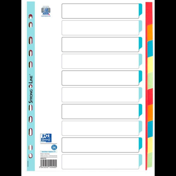 OXFORD Ordnerregister DIN A4 Vollformat blanko rot, orange, blau, gelb, grün 10-teilig, 1 Satz