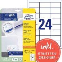 AVERY Zweckform Etiketten 6172 weiß 64,6 x 33,8 mm,...
