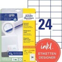 AVERY Zweckform Etiketten 6173 weiß 70,0 x 37,0 mm,...