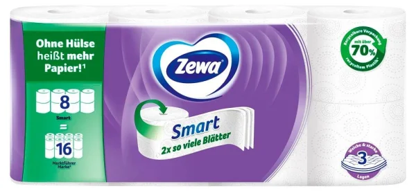 Zewa Toilettenpapier Smart 3-lagig, 8 Rollen