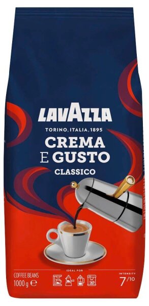 LAVAZZA Crema e Gusto Classico Kaffeebohnen, Arabica- und Robustabohnen 1 kg
