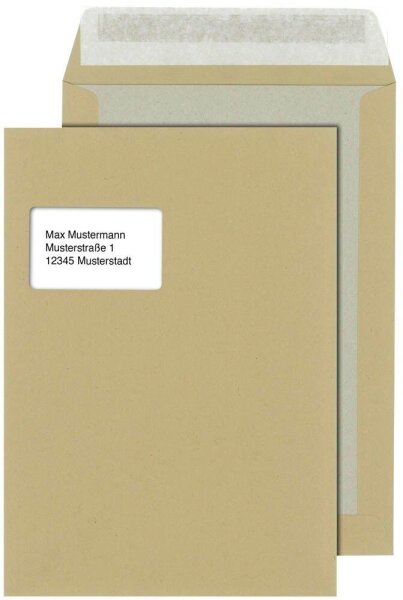 MAILmedia Papprückwandtaschen DIN C4 mit Fenster braun 100 St.