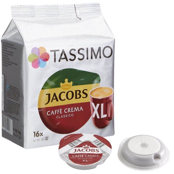 TASSIMO JACOBS CAFFÈ CREMA CLASSICO XL Kaffeediscs, Arabica- und Robustabohnen mild, 16 St.