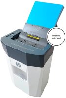 HP OneShred Auto 80CC Aktenvernichter mit Partikelschnitt P-4, 4,3 x 12 mm, bis 80 Blatt, weiß