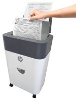 HP OneShred Auto 100CC Aktenvernichter mit Partikelschnitt P-4, 4,3 x 12 mm, bis 100 Blatt, weiß