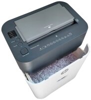 HP OneShred Auto 100CC Aktenvernichter mit Partikelschnitt P-4, 4,3 x 12 mm, bis 100 Blatt, weiß