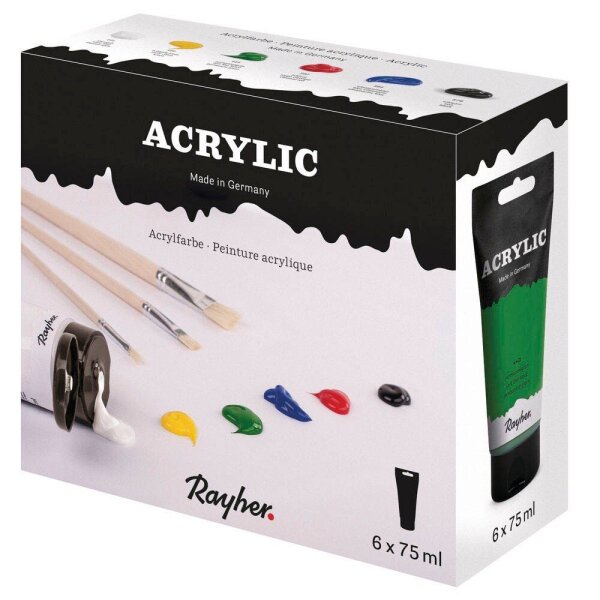 Rayher Acrylic-Set Acrylfarben farbsortiert 6 x 75,0 ml, 1 Pack