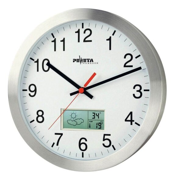 PEWETA Funkwanduhr weiß silber Aluminium, matt, Ø 30,0 cm