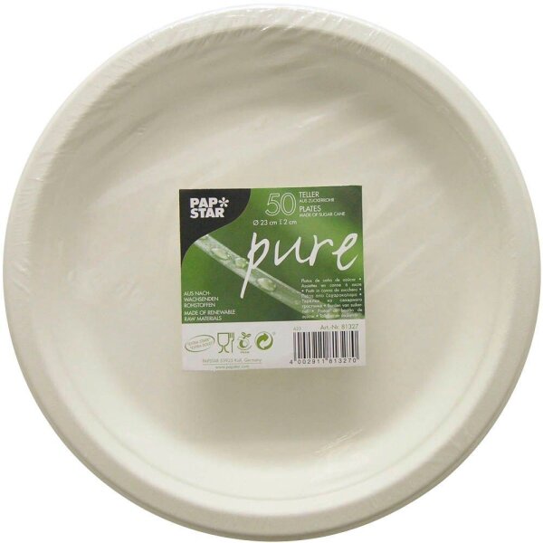 PAPSTAR Zuckerrohr-Teller pure weiß Ø 23,0 cm, 50 St.
