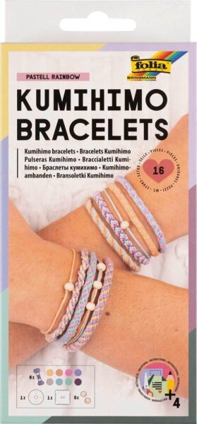 folia Schmuck-Basteln-Set Flechtschnüre Kumihimo Bracelets Pastell mehrfarbig