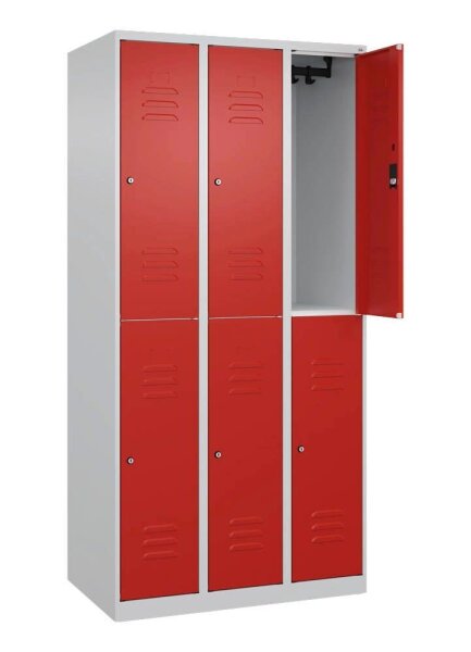 CP Spind Classic Plus lichtgrau, verkehrsrot 080300-30 S10036, 6 Schließfächer 90,0 x 50,0 x 185,0 cm