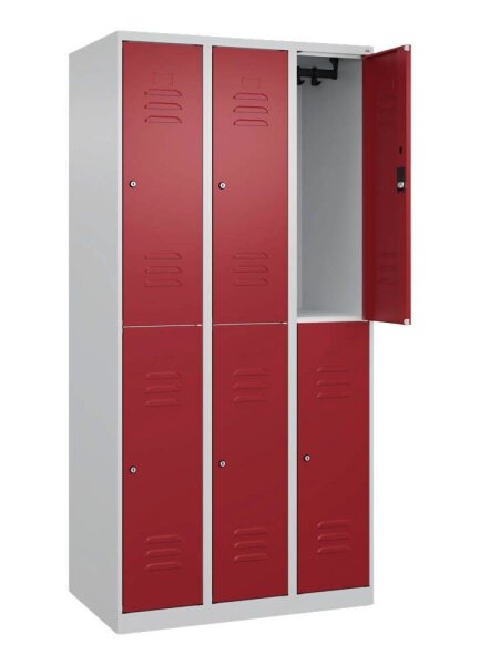 CP Spind Classic Plus lichtgrau, rubinrot 080300-30 S10056, 6 Schließfächer 90,0 x 50,0 x 185,0 cm