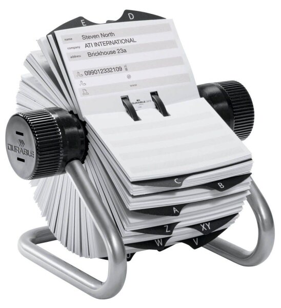 DURABLE Telefon-/Adress-Rollkartei Telindex silber, für 500 Adress,- Telefonkarten