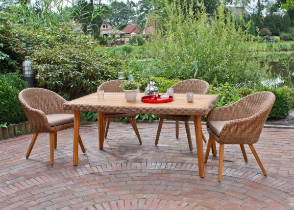 Garden Pleasure Sitzgruppe CARSON taupe, braun Kunststoff, Holz, 9-teilig