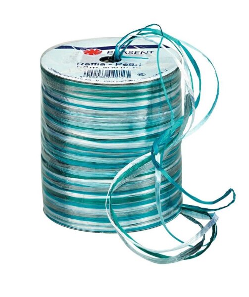 PRÄSENT Geschenkband Raffia Pearl glänzend blau/türkis/grün 3,0 mm x 50,0 m