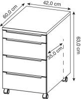 GERMANIA 4377 Rollcontainer grafit 4 Auszüge 42,0 x...