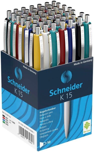 Schneider Kugelschreiber K15 farbsortiert, Schreibfarbe: blau, 50 St.