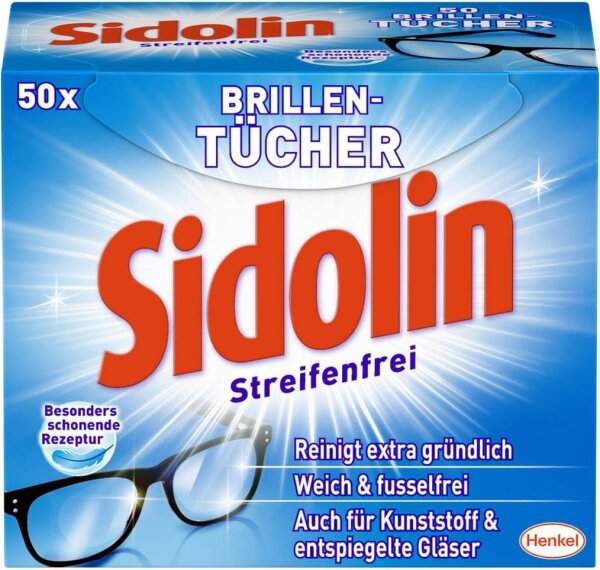 Sidolin Brillenputztücher Streifenfrei 1-lagig weiß, 50 St.