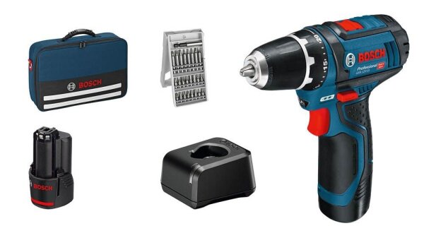 BOSCH Professional GSR 12V-15 Akku-Bohrschrauber 12,0 V, mit 2 Akkus