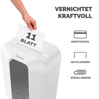 AKTION: Fellowes Powershred LX70 Aktenvernichter mit Partikelschnitt P-4, 4 x 40 mm, bis 11 Blatt, weiß mit 20 Euro CashBack