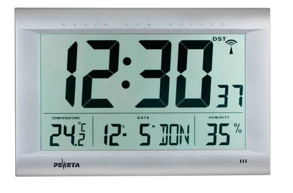 PEWETA digitale Funkwanduhr DCF77 silber Kunststoff 41,0 x 27,0 cm