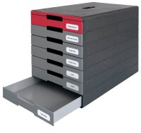 DURABLE Schubladenbox IDEALBOX PLUS  grau/rot 776303, DIN A4 mit 7 Schubladen, 1 St.