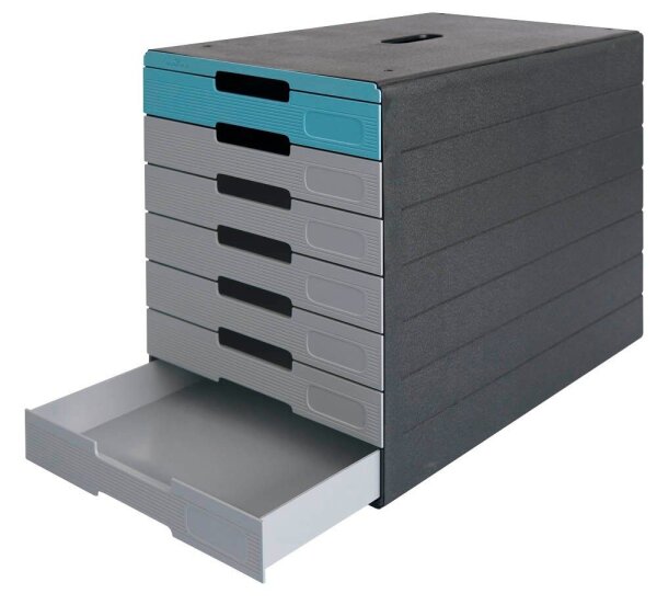 DURABLE Schubladenbox IDEALBOX PLUS  grau/blau 776306, DIN A4 mit 7 Schubladen, 1 St.