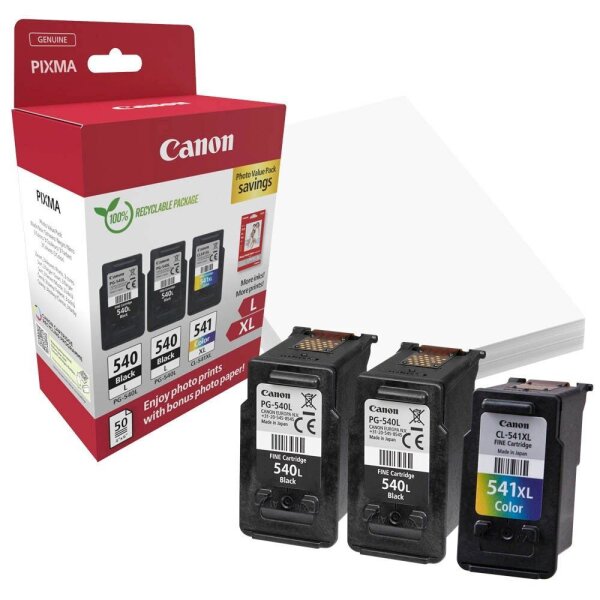 Canon PG-540Lx2/CL-541XL schwarz, color Druckköpfe + Fotopapier, 3er-Set