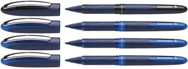 Schneider One Business Tintenroller blau 0,6 mm, Schreibfarbe: blau/schwarz, 4 St.
