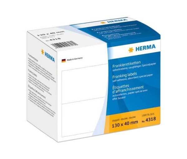 HERMA Frankieretiketten 4318 weiß 130,0 x 40,0 mm, 1.000 Etiketten