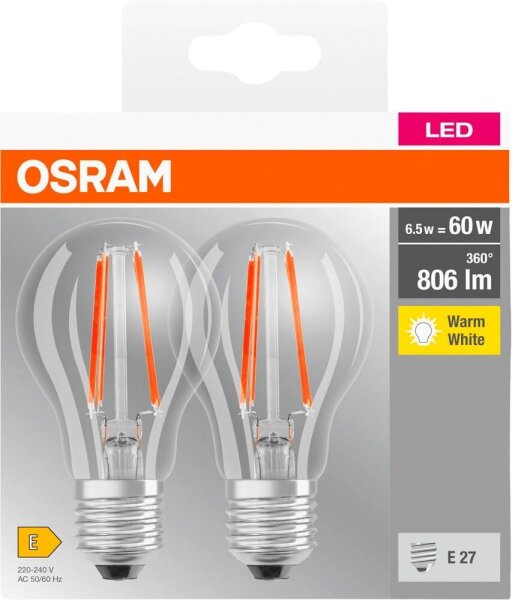 OSRAM LED-Lampen Base CLASSIC A60 Multipack E27 7 W klar, 2 St.
