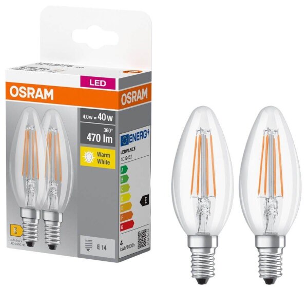 OSRAM LED-Lampen Base CLASSIC B40 Multipack E14 4 W klar, 2 St.