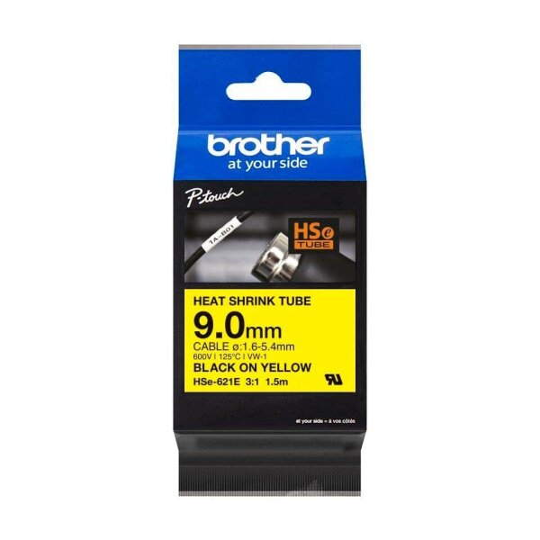 brother Schrumpfschlauch HSe-621E HSE621E, 9 mm, schwarz auf gelb, 1 St.
