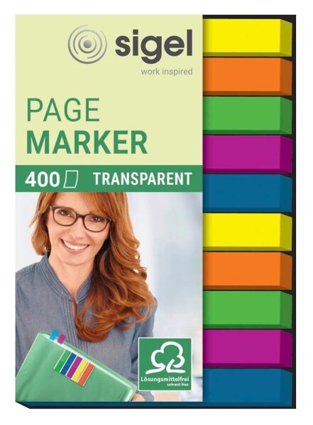 SIGEL TRANSPARENT Haftmarker farbsortiert 10x 40 Streifen