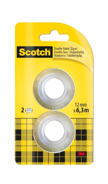 Scotch doppelseitiges Klebeband 12,0 mm x 6,3 m, 2 Rollen
