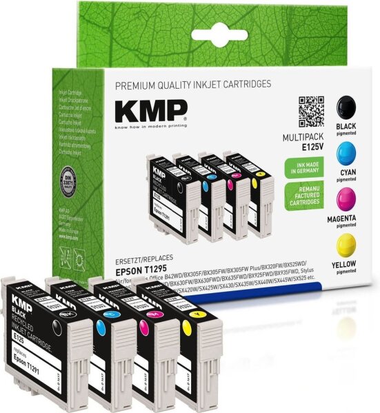 KMP E125V schwarz, cyan, magenta, gelb Druckerpatronen kompatibel zu EPSON T1295L, 4er-Set