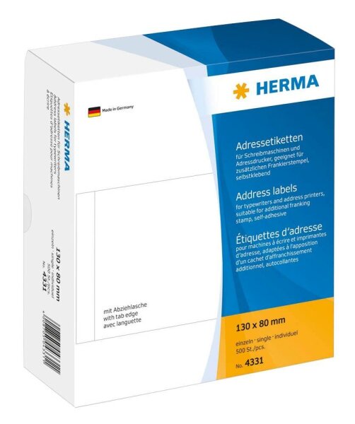 HERMA Adressetiketten 4331 weiß 130,0 x 80,0 mm, 500 Etiketten