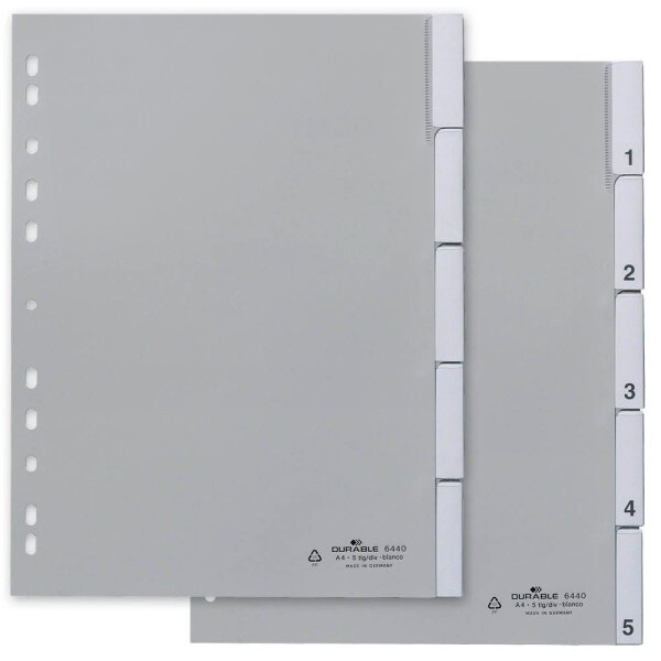 DURABLE Ordnerregister DIN A4 Vollformat 1-5 grau 5-teilig mit Wechseltaben, 1 Satz