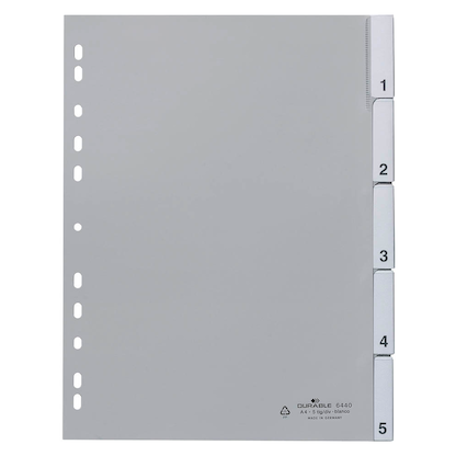 DURABLE Ordnerregister DIN A4 Vollformat 1-5 grau 5-teilig mit Wechseltaben, 1 Satz