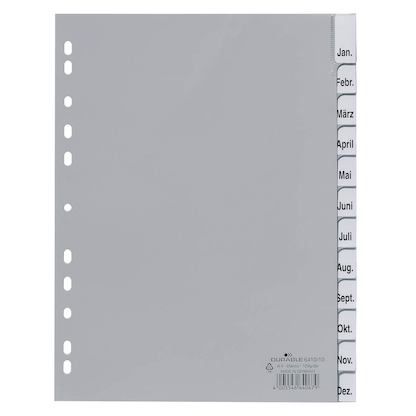DURABLE Ordnerregister DIN A4 Vollformat Jan.-Dez. grau 12-teilig mit Wechseltaben, 1 Satz