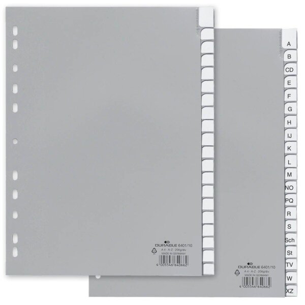 DURABLE Ordnerregister DIN A4 Vollformat A-Z grau 20-teilig mit Wechseltaben, 1 Satz