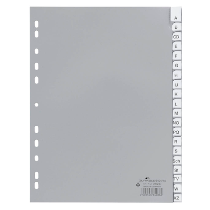 DURABLE Ordnerregister DIN A4 Vollformat A-Z grau 20-teilig mit Wechseltaben, 1 Satz