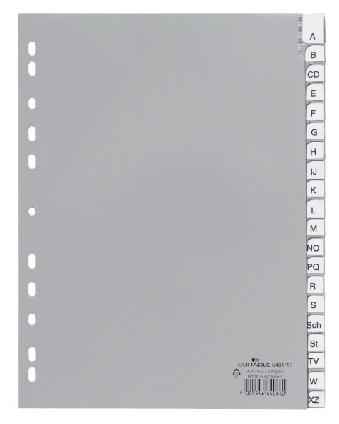 DURABLE Ordnerregister DIN A4 Vollformat A-Z grau...