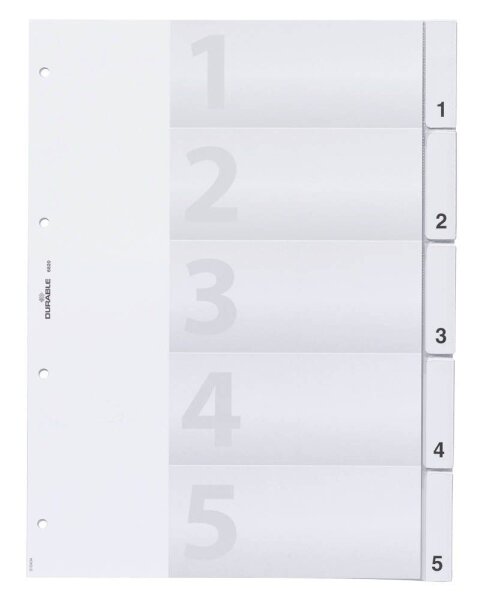 DURABLE Ordnerregister DIN A4 Vollformat 1-5 transparent 5-teilig, 1 Satz