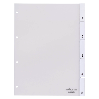 DURABLE Ordnerregister DIN A4 Vollformat 1-5 transparent 5-teilig, 1 Satz