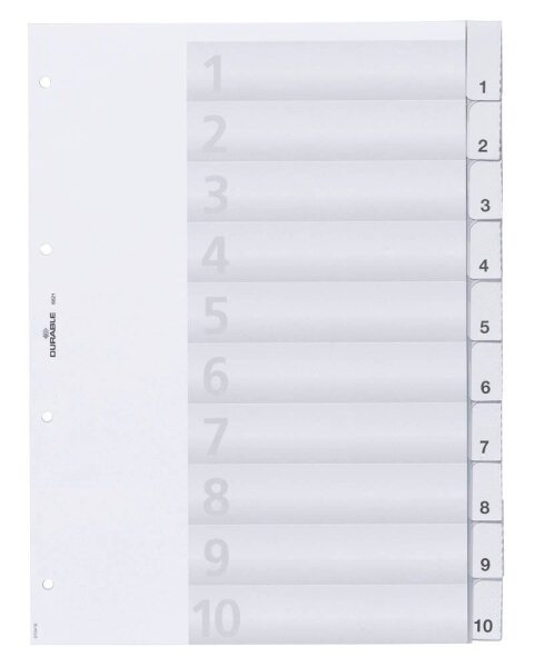 DURABLE Ordnerregister DIN A4 Vollformat 1-10 transparent 10-teilig, 1 Satz
