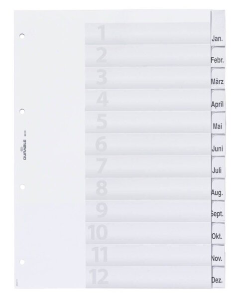 DURABLE Ordnerregister DIN A4 Vollformat 1-12/Jan.-Dez. transparent 12-teilig, 1 Satz