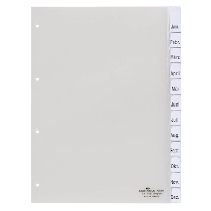 DURABLE Ordnerregister DIN A4 Vollformat 1-12/Jan.-Dez. transparent 12-teilig, 1 Satz