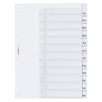 DURABLE Ordnerregister DIN A4 Vollformat 1-12/Jan.-Dez. transparent 12-teilig, 1 Satz